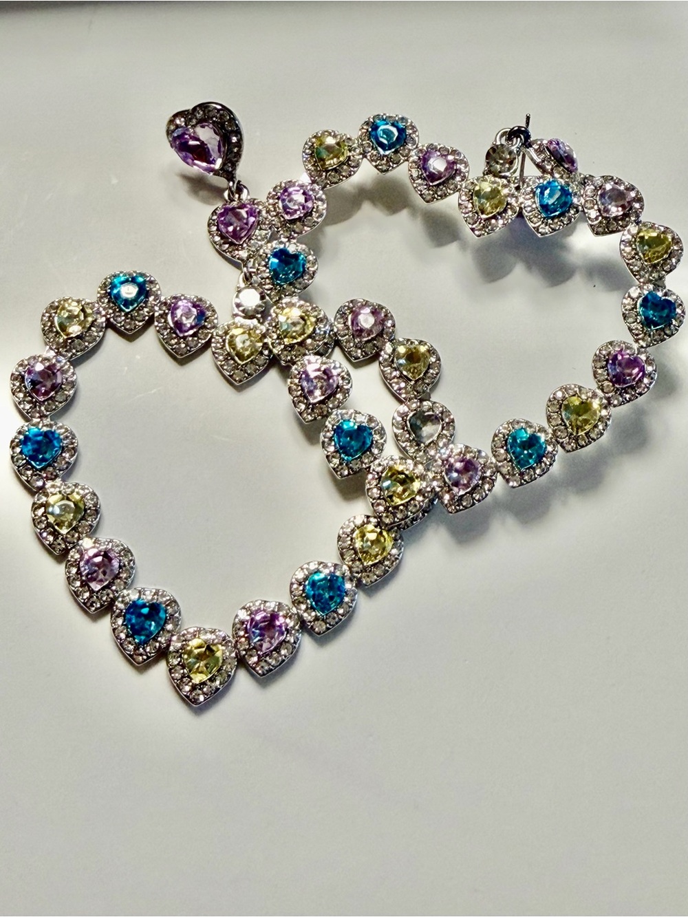New- crystals by Swarovski Heart Hoop Earrings with Blue, Purple & Champagne